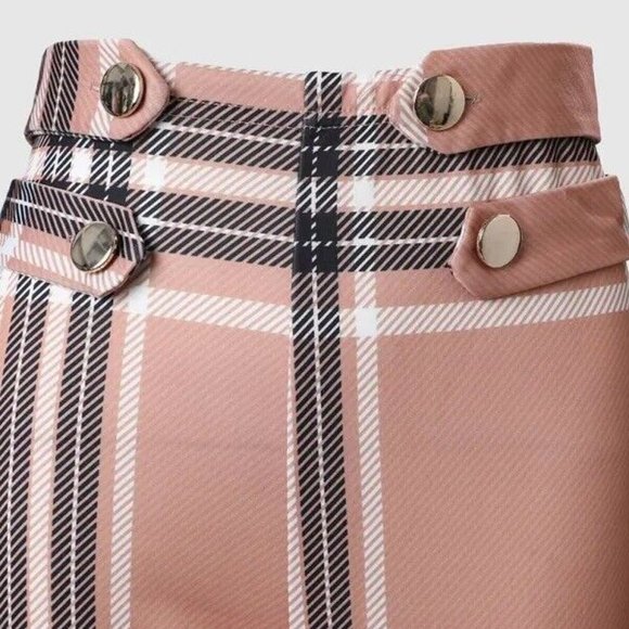 Women Dress Pants Small Brown Striped Print High Waist Leg Straigth Stretch Soft - Picture 12 of 16